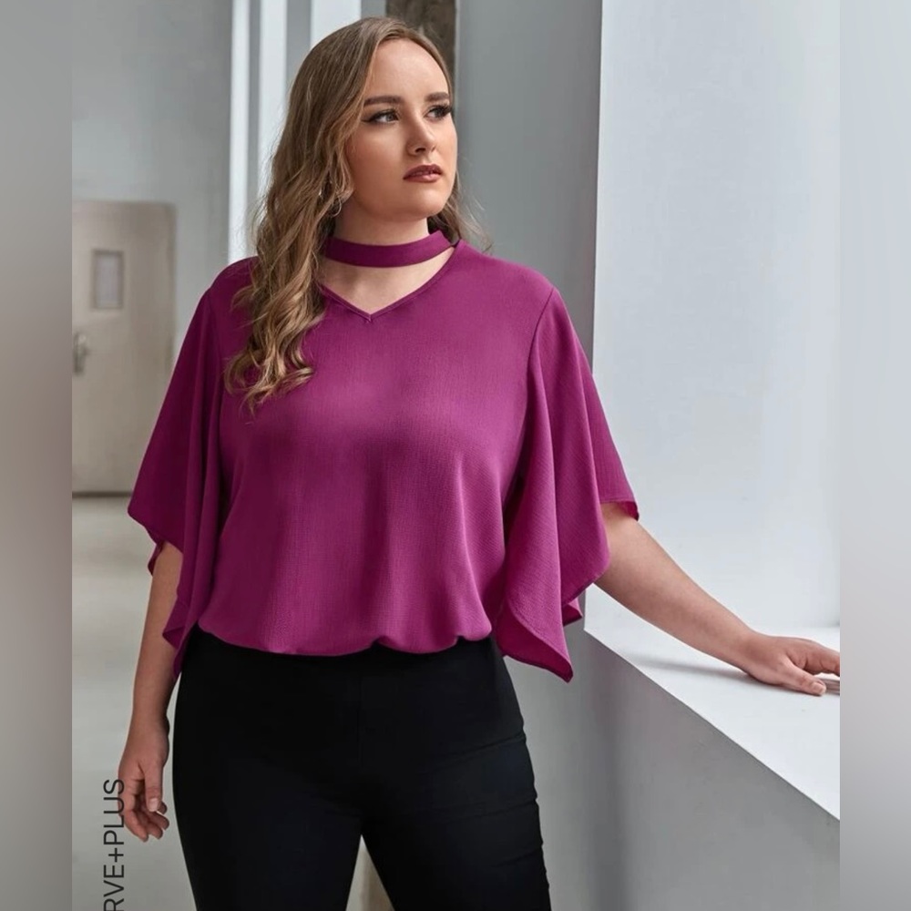 SHEIN | NWOT Magenta Solid Keyhole Neck Top Size 1XL